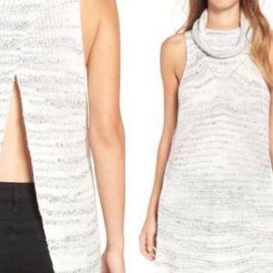 Sun & Shadow Marled Turtleneck Split Back Sleeveless Sweater